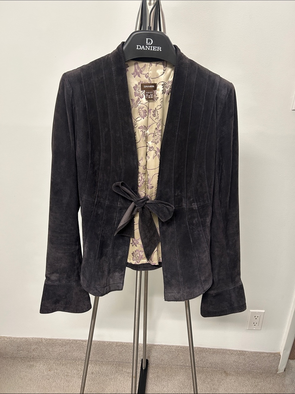 Danier Black Suede Leather Tie-Front Blazer